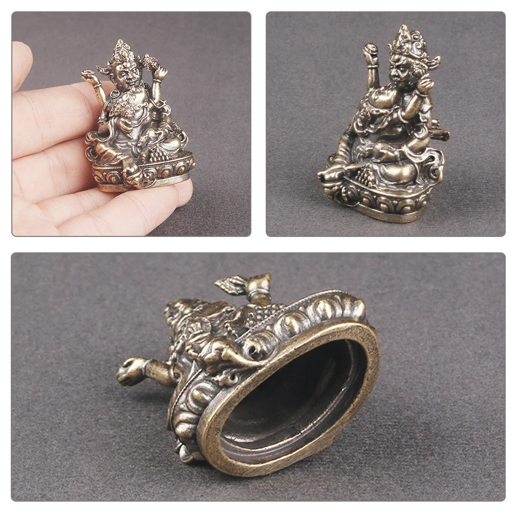 

2Pcs Brass Wealth Statue Retro Vintage Buddha Sculpture Indoor Desktop Decor Ornament Brass of Wealth Sculpture