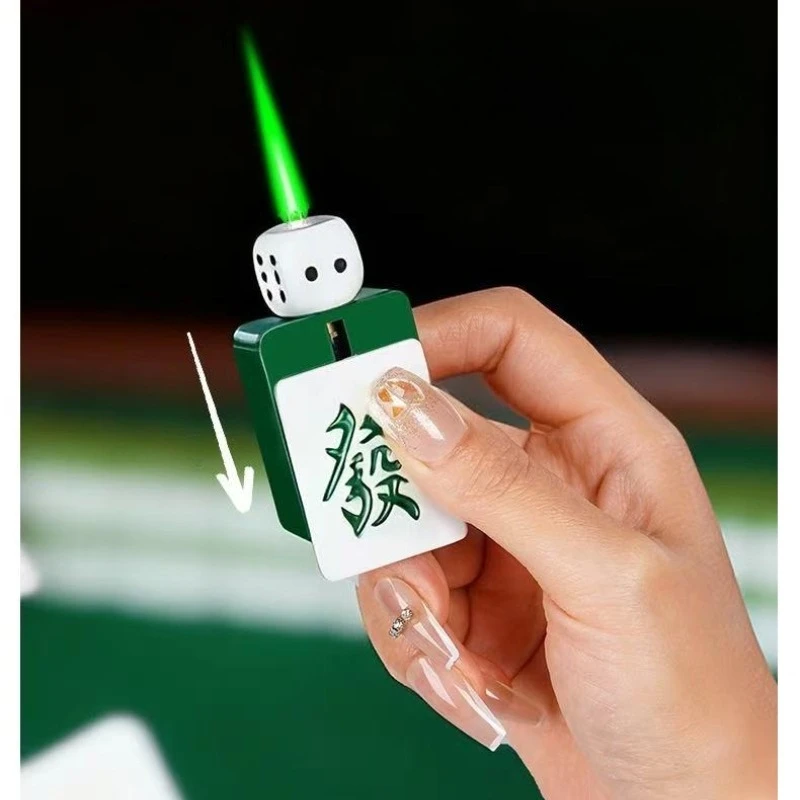 

New Rotating Dice Mahjong Stereoscopic Design Windproof Red Flame Butane Gas Lighter Pull Down Ignition Outdoor Lighter