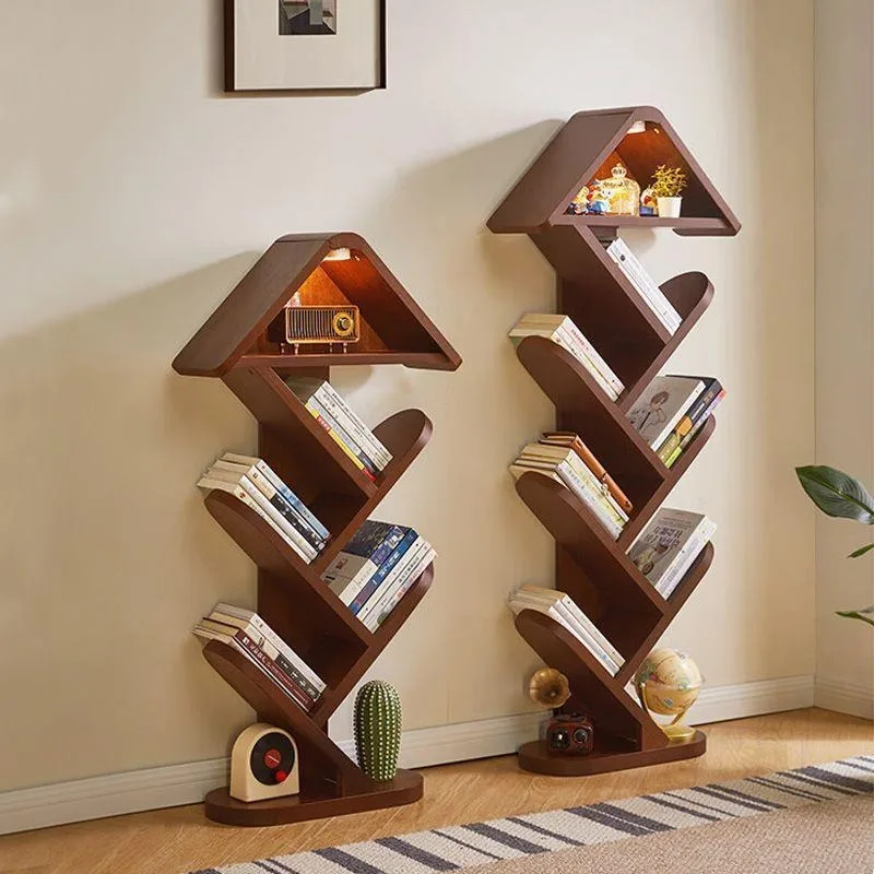 Tree-shaped storage shelf against the wall, corner small bookshelf, narrow simple bookcase