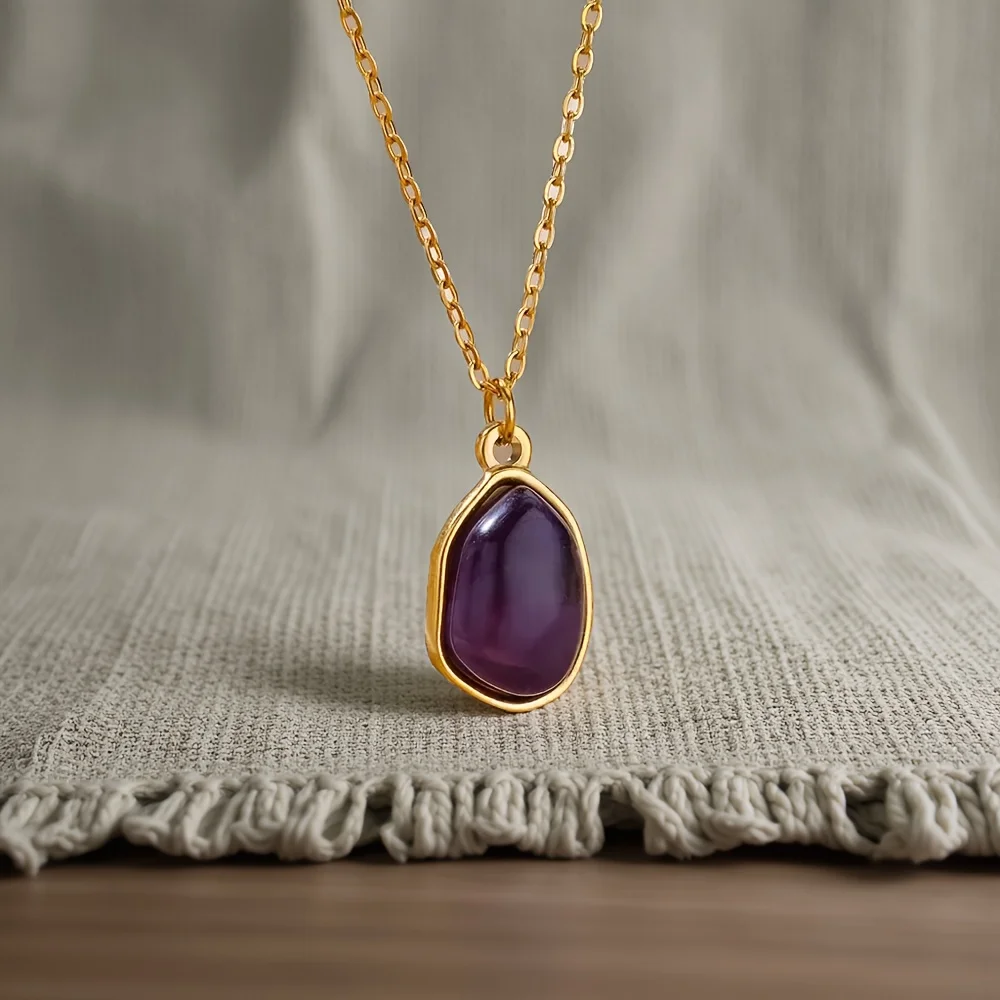 Fashion Stone Opal Oval Necklace For Women Stainless Steel Gold Color Green Stone Pendant Necklace Wedding Aesthetic Jewelry Gif image 4