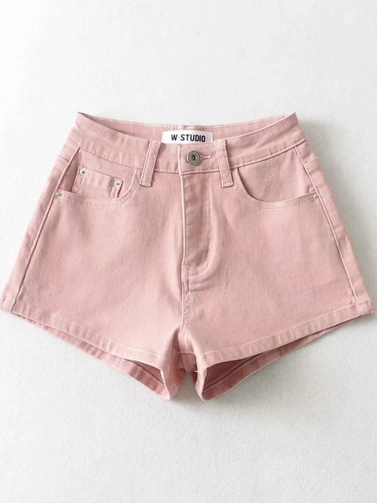 

Джинсовые шорты А-силуэта с высокой талией, женские, с эластичными манжетами, однотонные, универсальные, утягивающие, модные шорты весна 2023 года.