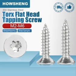 5-50pcs M2 M2.6 M3 M4 M5 M6 Six Lobe Torx Flat Countersunk Head Self Tapping Screw 304 Stainless Steel Tapping Wood Screws