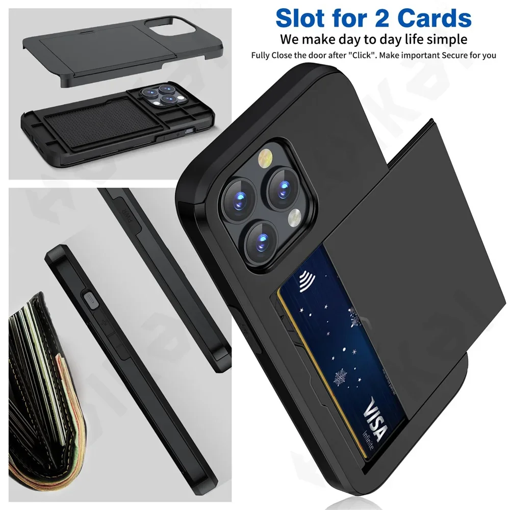 Case For iPhone 15 14 13 12 11 Pro Max X XR XS 7 8 Plus 2024 Slim Dual Laye Heavy Duty Protective Hidden Card Slot Wallet Cover