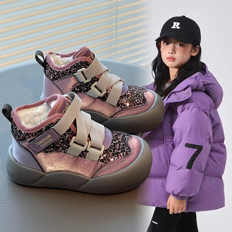 Stivali di cotone da ragazza Nuovi stivaletti invernali per bambini stivali caldi Stivali da neve per bambini grandi da ragazza scarpe di cotone impermeabili