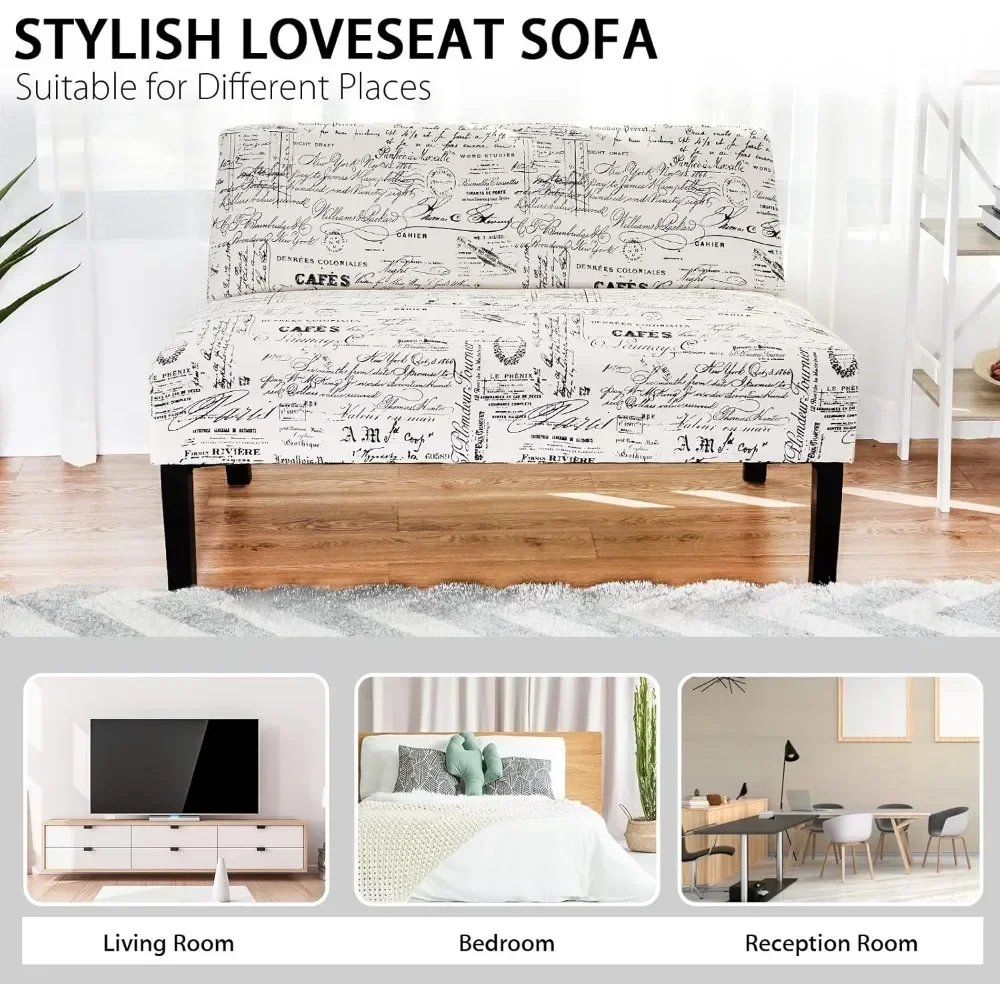 Armless Loveseat Sofa Modern Sofa Chair Couch Wood Living Room Leisure Fabric Furniture (Letter-design)