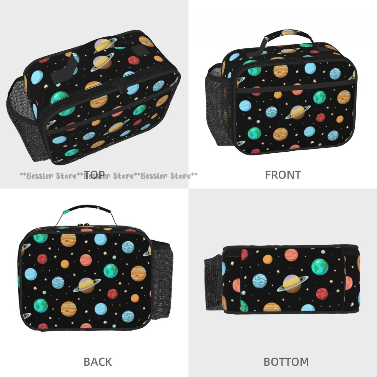 Handheld Thermal Lunch Bag Solar System Planets Space Pattern Insulated Bento Carrier for Adults Students