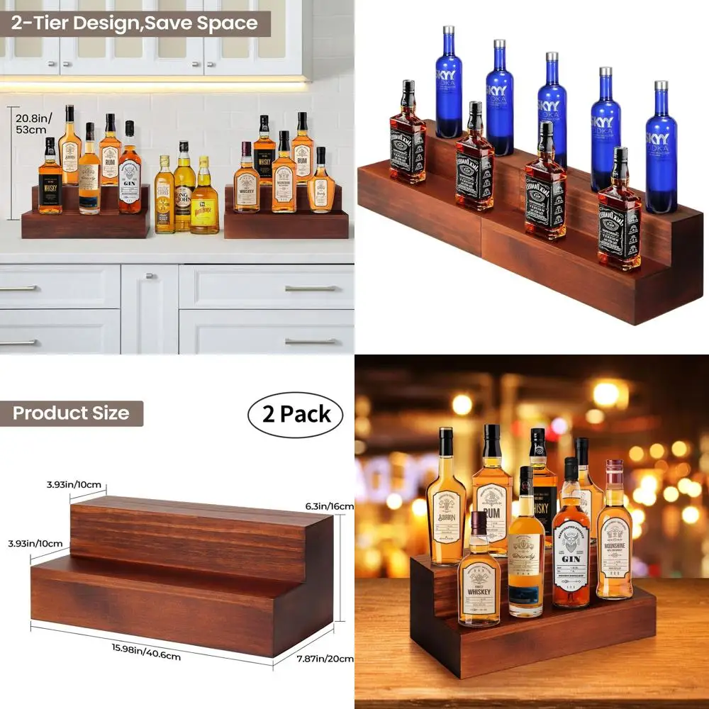

2-уровневая 16-дюймовая деревянная полка для витрины напитков для домашнего бара, 2 шт.