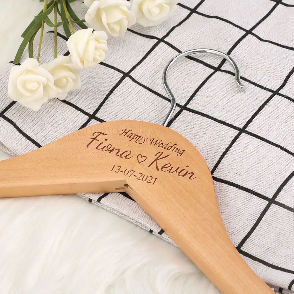 Personalized Hanger Customized 12 Design Styles Custom Name & Date Women's Wedding Wooden Hanger