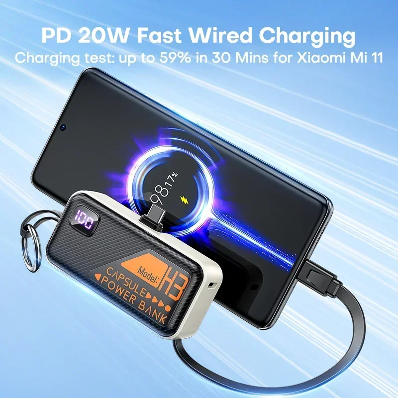 Mini Powerbank 5000mah Built-in Cable PD 20W Portable Charger Fast Charging for IPhone 15 Samsung Xiaomi External Battery - Image 3