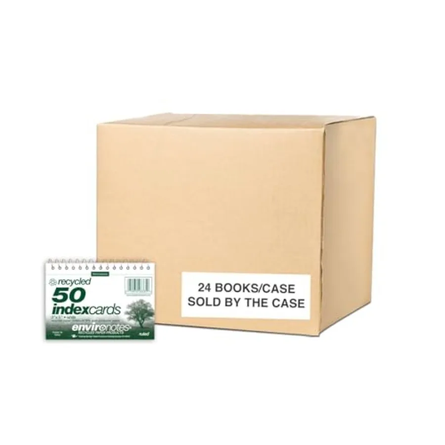 

Wirebound Spiral Bound Recycled Index Cards 3"x5", 100# White Paper, Narrow Ruled, Perforated, Blank on Back, Snag-proof Pack o