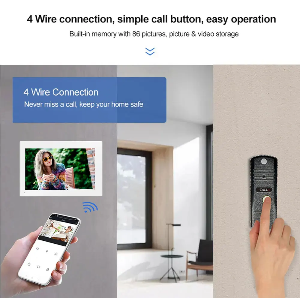 Smart Home 7 Inch Tuya Wireless Video Doorbell WiFi Outdoor Door Bell Waterproof Intercom Door Phone Metal night vision Camera