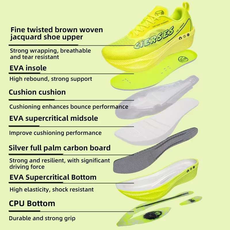 CIERSES WUKONG1.0 Running Shoes Full Marathon Carbon Plate Men Racing Breathable Cushioning Non-Slip Outdoor Women Sneakers