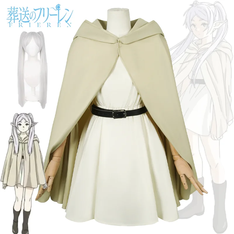 Frieren at The Funeral Frieren Costume Cosplay Cape Dress parrucca Set completo uniforme di carnevale festa di Halloween per abiti da donna per adulti