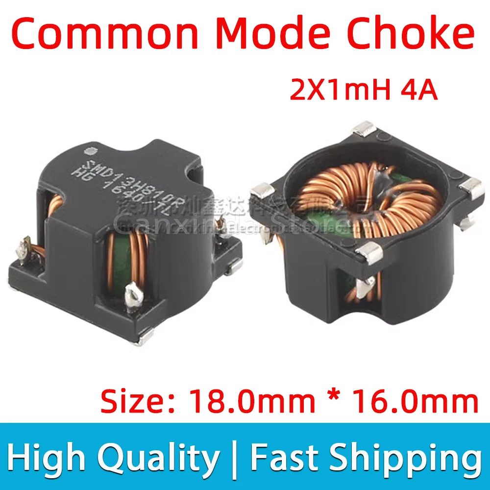 2pcs SMT Common Mode Choke Coil Inductor Inductance 2*1mH 4A  Switching Power Supply Filter Magnetic Ring SMD13H810R