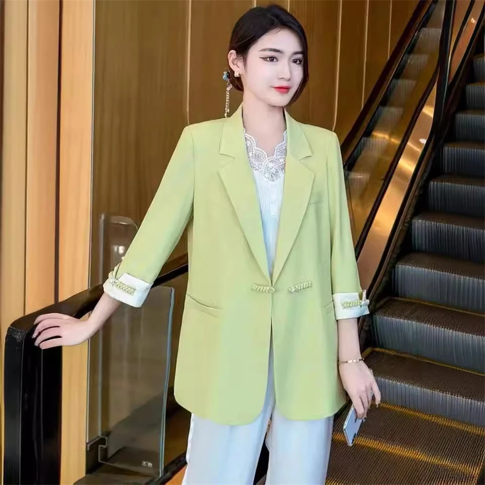 High-end National Style Suit Coat Women Spring Summer Temperament All-match Blazer Jacket Chinese Retro Buckle Tops Outerwear