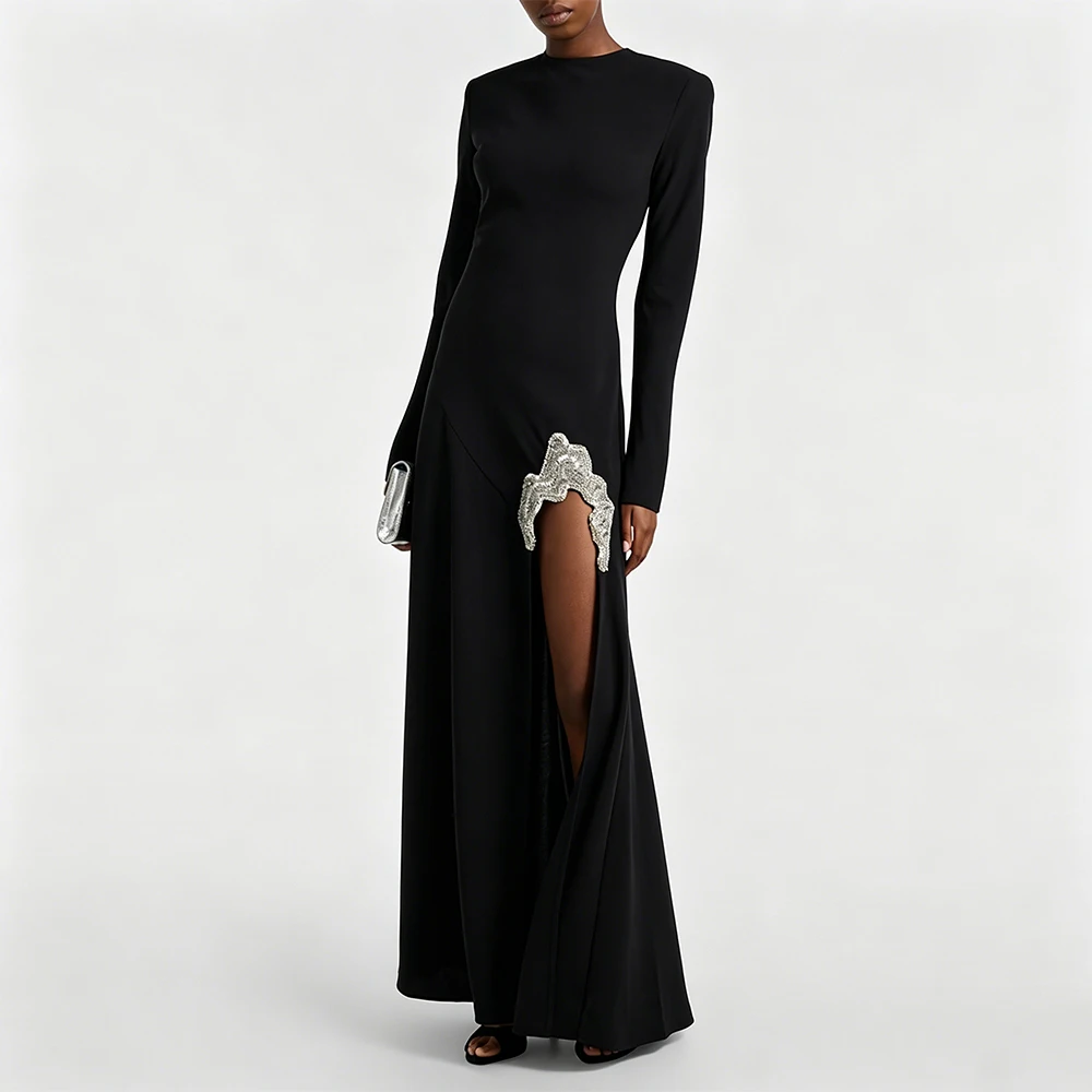 Customized Evening Gown For Women Sheath Formal Party Dress Floor Length Prom Dress Long Sleeves Beading Saudi Dress