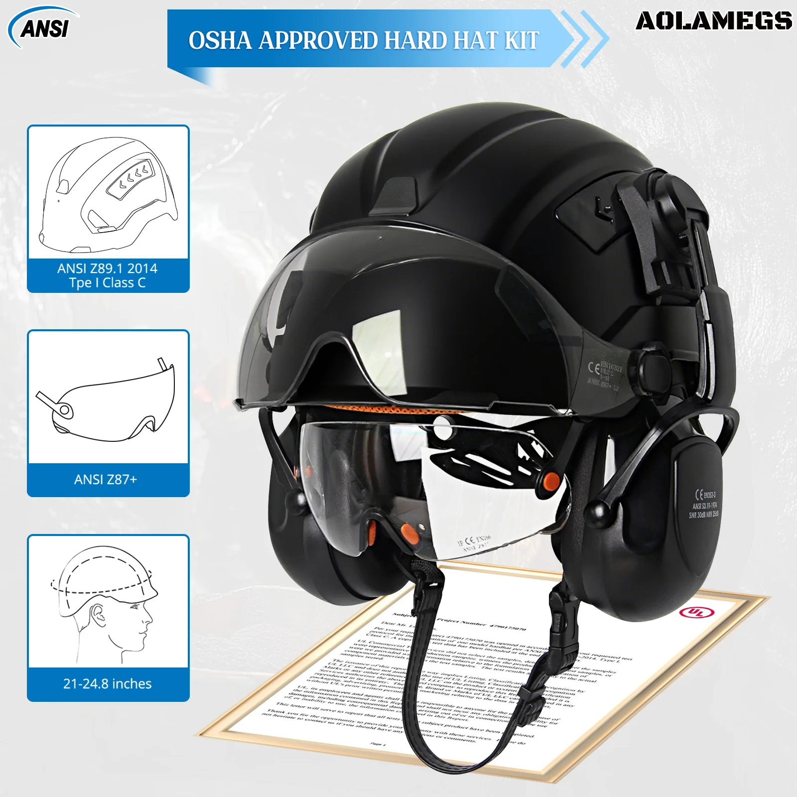 CE Construction Safety Helmet with Double Goggles Built-In Visors Reflective Stickers Earmuffs Hard Hat Industrial Engineer Cap