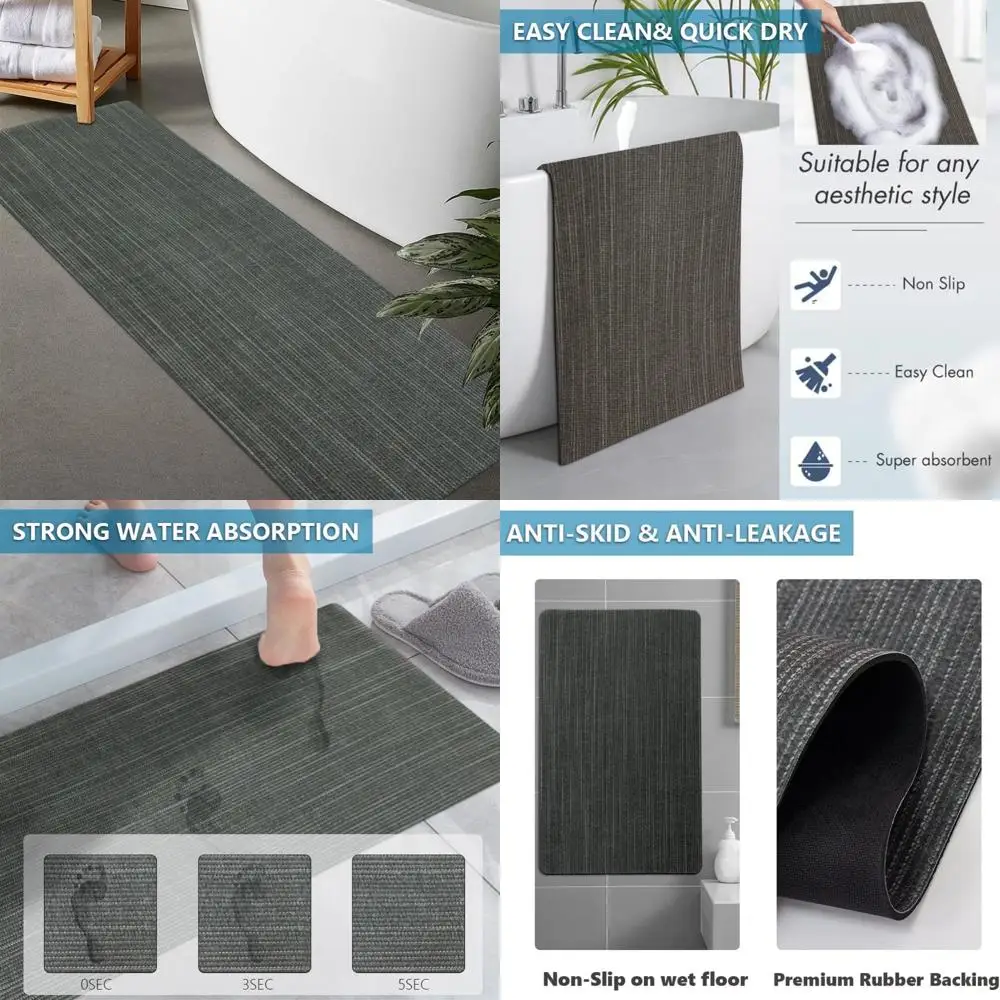 سجاد حمام رقيق فائق الامتصاص من المطاط غير قابل للانزلاق وسريع الجفاف مع تصميم مناسب للباب - سجاد أرضية حمام قابل للغسل #1