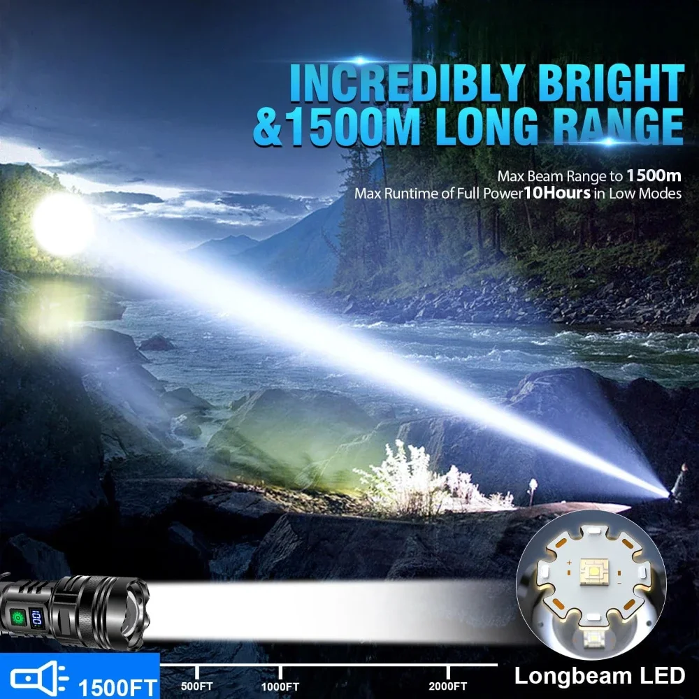 Powerful LED Flashlight Super Bright Rechargeable Ultra Power Torch lamp Outdoor Emergency Camping Lantern Tactical Flashlight