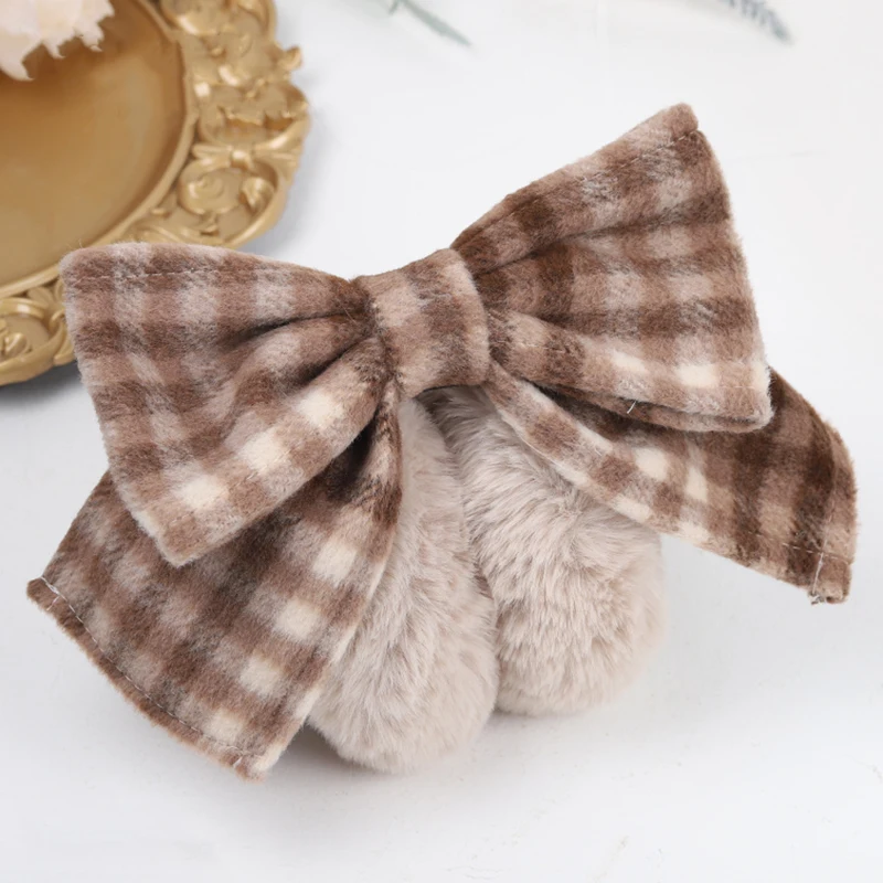 Girls Plush Big Bow Warm Earmuffs Kawaii Women\'s Lolita Winter Muff Ear Cover Lovely Fold Headband Christmas Halloween Accessory