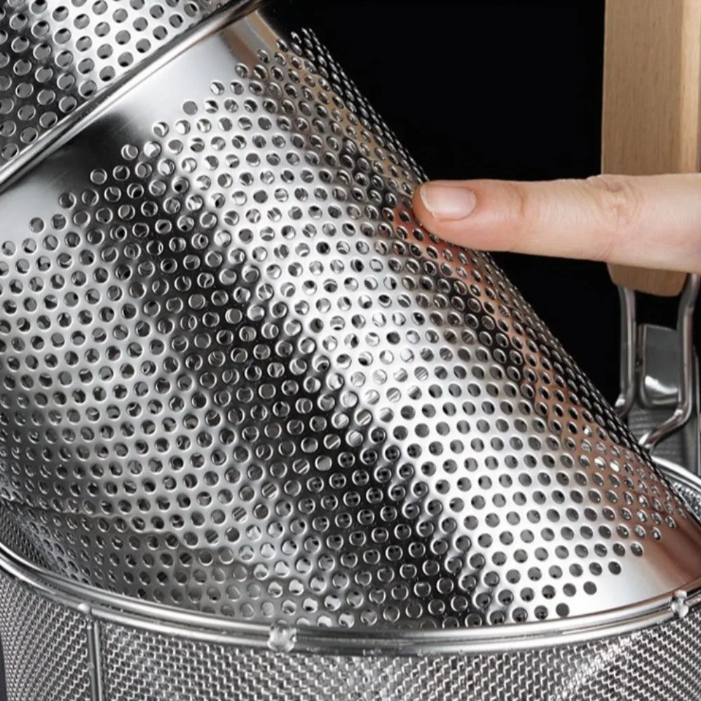 Picture 6: Thickened Stainless Steel Funnel Wooden Handle Kitchen Gadgets Pasta Basket Strainer Multifunctional Vegetables Mesh Sieve Spoon