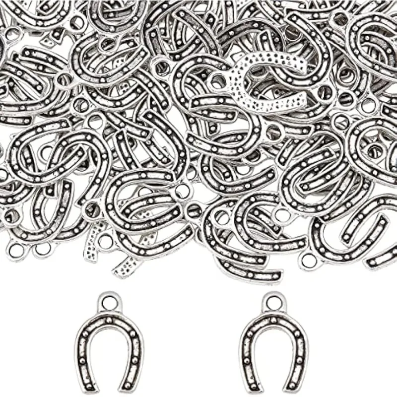 1 Box 100Pcs Horseshoe Charms Horse Shoe Charm Bulk Tibetan Alloy Western Cowboy Love U Wedding Lucky Charm for Jewelry Making