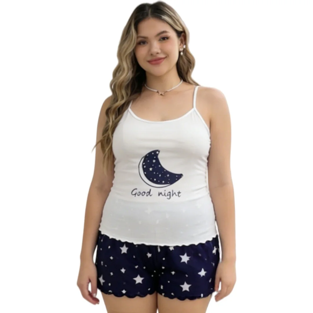 Spaghetti Strap Women's Pajama Set Summer New American Style Plus Size Women's Home Wear Heart Fashion Plus Size Summer Clothing image 5