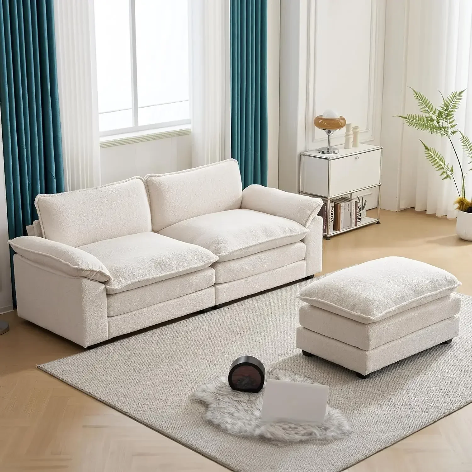 Convertible Sectional Sofa,L-Shaped Deep Seat Sofa Couch for Living Room,Modern 2-Seat Loveseat Sofa with Ottoman for