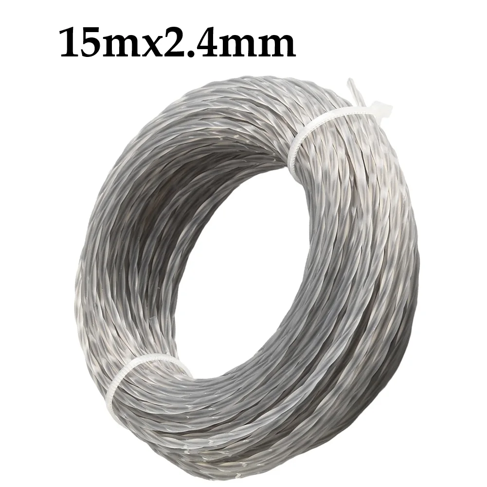 15M 2.4/2.7/3.0/3.5/4.0mm Grass Trimmer Line Nylon Lawnmower Cord Round String Trimmer Spool For Mowing Wild Plants Shrubs Weeds