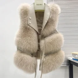 Women's Vest Short Coat Slim Fit Fashionable Young Style, Versatile for Autumn and Winter, 2024 Splicing Imitation Fur Jacket