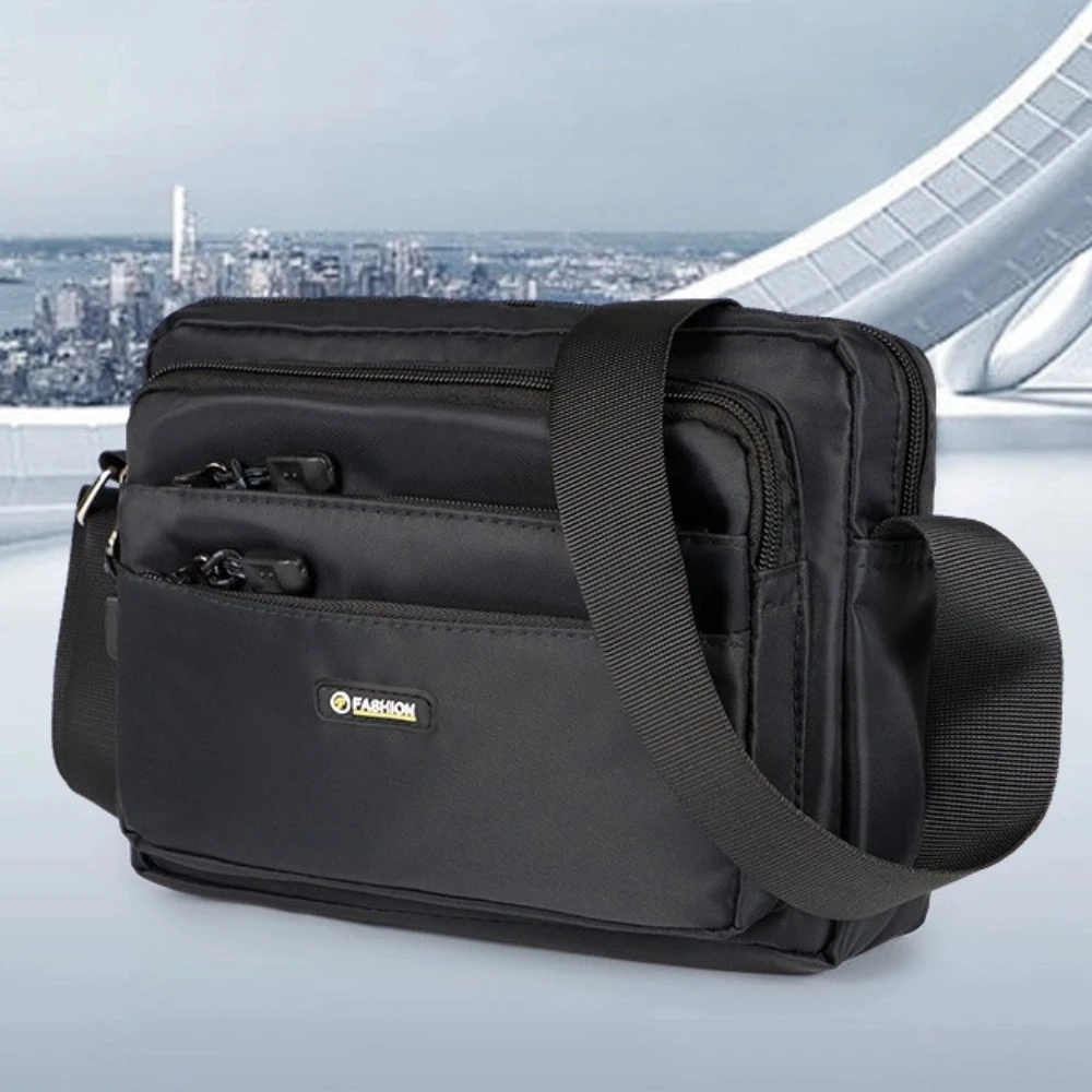 Solid Color Men Crossbody Bag Lightweight Large Capacity Business Shoulder Bag Multi-pockets Multi-function Small Square Bag