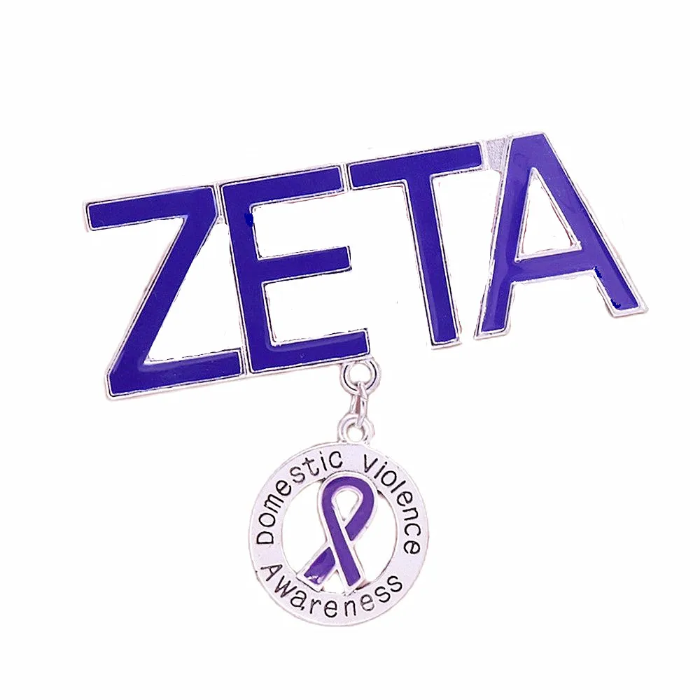 New Design Enamel Color Survivor Domestic Violence Awareness Purple Ribbon Greeks ZETA Lapel Pin Society Women Brooches