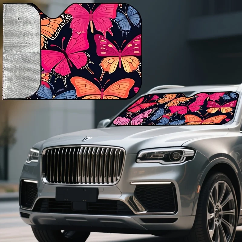 Colorful Butterfly Pattern Car Sunshade, Effectively Blocks Direct Sunlight, Protects Car Interior Privacy, And Enhances Driving