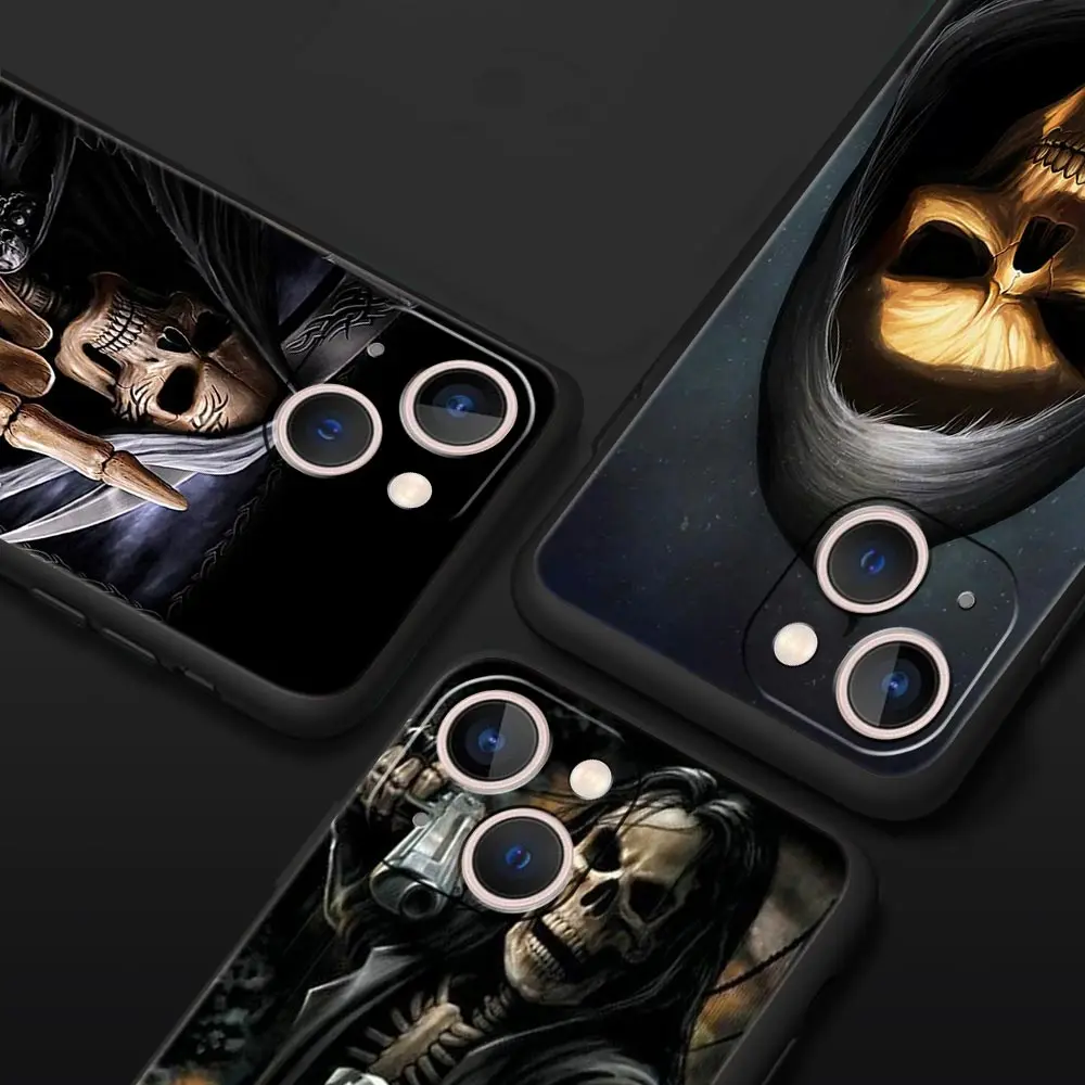 الجمجمة الهيكل العظمي قاتمة ريبر موضة فاخرة قضية الهاتف آيفون 13 15 14 12 Mini 11 Pro MAX XR X SE XS 7 8 Plus غطاء سيليكون #2