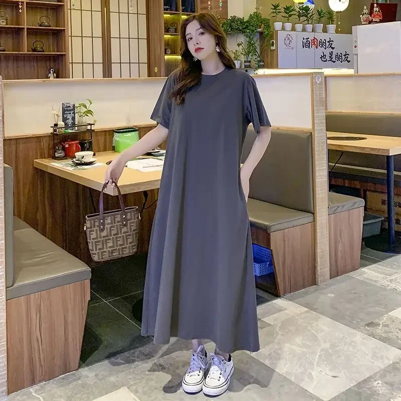 Summer New Simplicity Loose Casual Dresses Round Neck Short Sleeve Plus Size All-match Dress Fashion Trend Women Clothing CY370