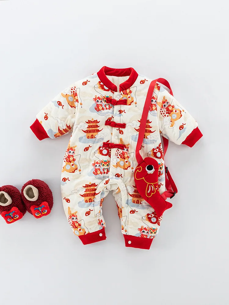 

Thiened Cotton Overalls for Babies Newborn Boys Girls Winter Outwear Cute Plu Lined Rers Medium Waist Long Pants