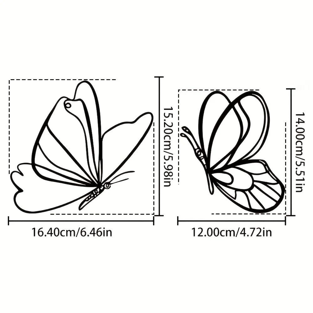 2Pcs Metal Butterfly Wall Art, Modern Black Steel Line Sculpture 3.35x2.75inch for Home Office