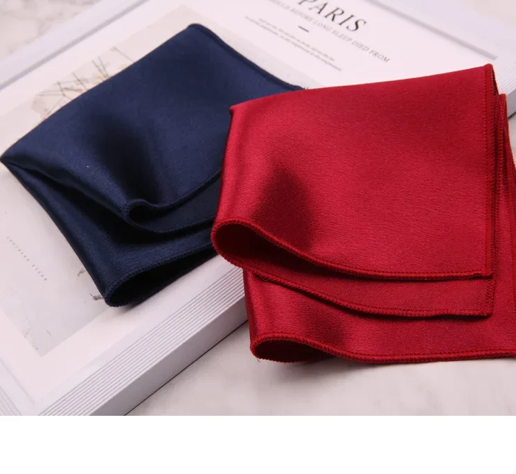 Elegant Versatile 24CM Polyester Pocket Square Pink Silver Black Solid Handkerchiefs Fit Man Business Groom Wedding Dress Hanky