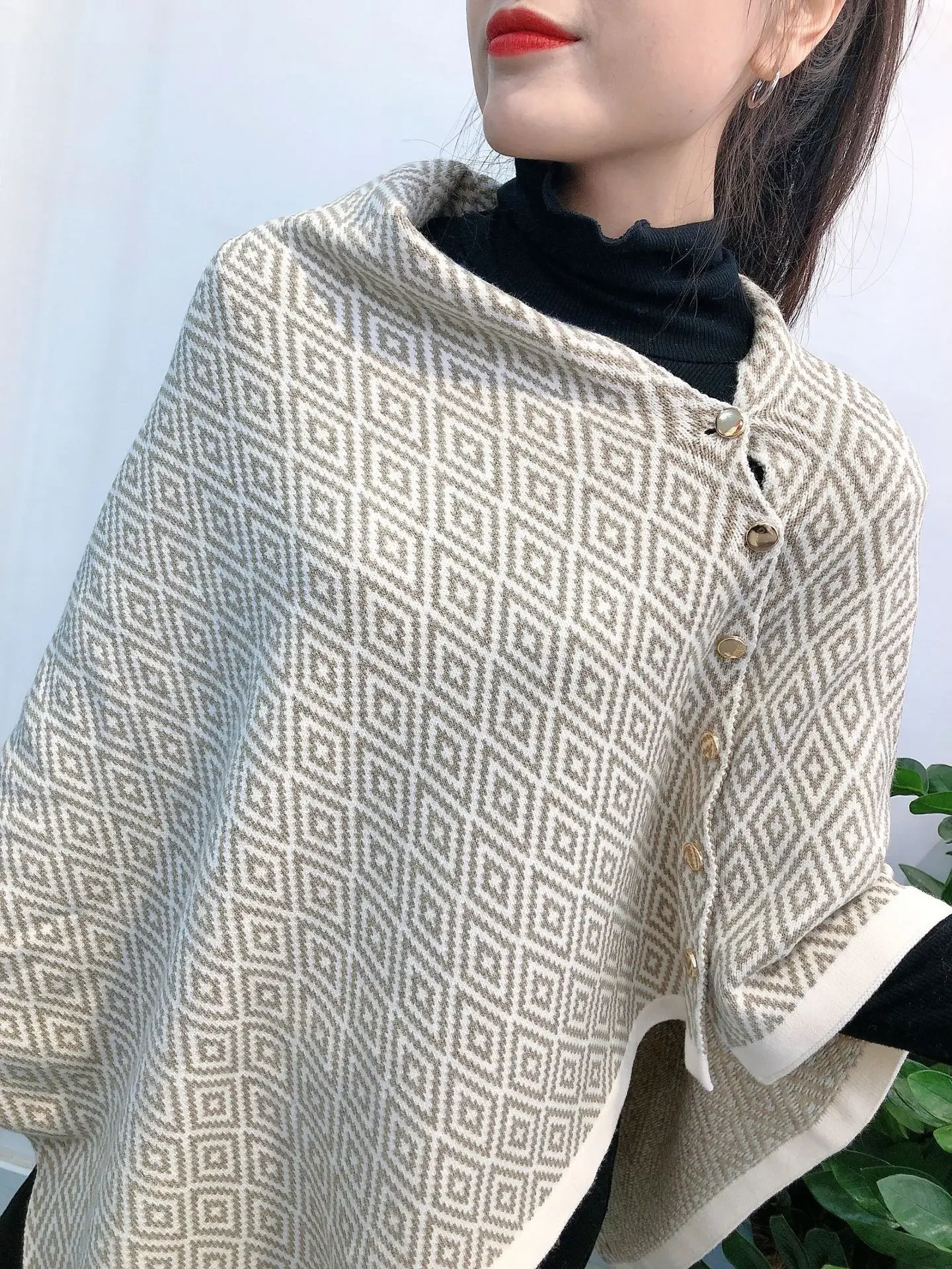 Korean version new button button button diamond patterned scarf shawl dual-purpose autumn and winter thickened warm scarf