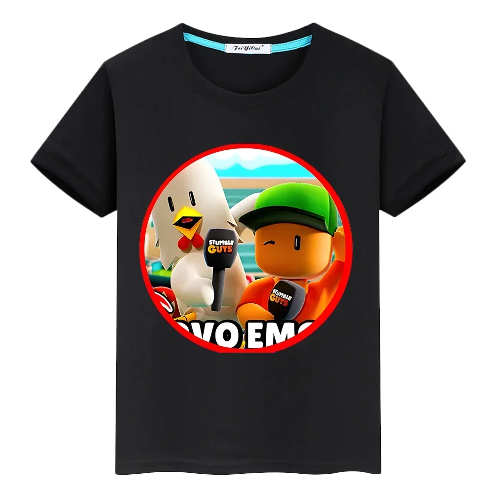 Stumble Guys kids Cute anime T-shirt 100%Cotton Short Tops boy girls clothes y2k one piece Summer O-Neck Print Children clothing