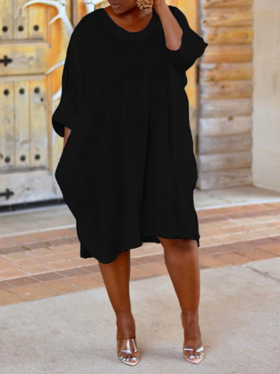 LW Plus Size Cold Shoulder Asymmetrical Split Hem Dress Oversized Drop Shoulder Streetwears Summer Women Clothings