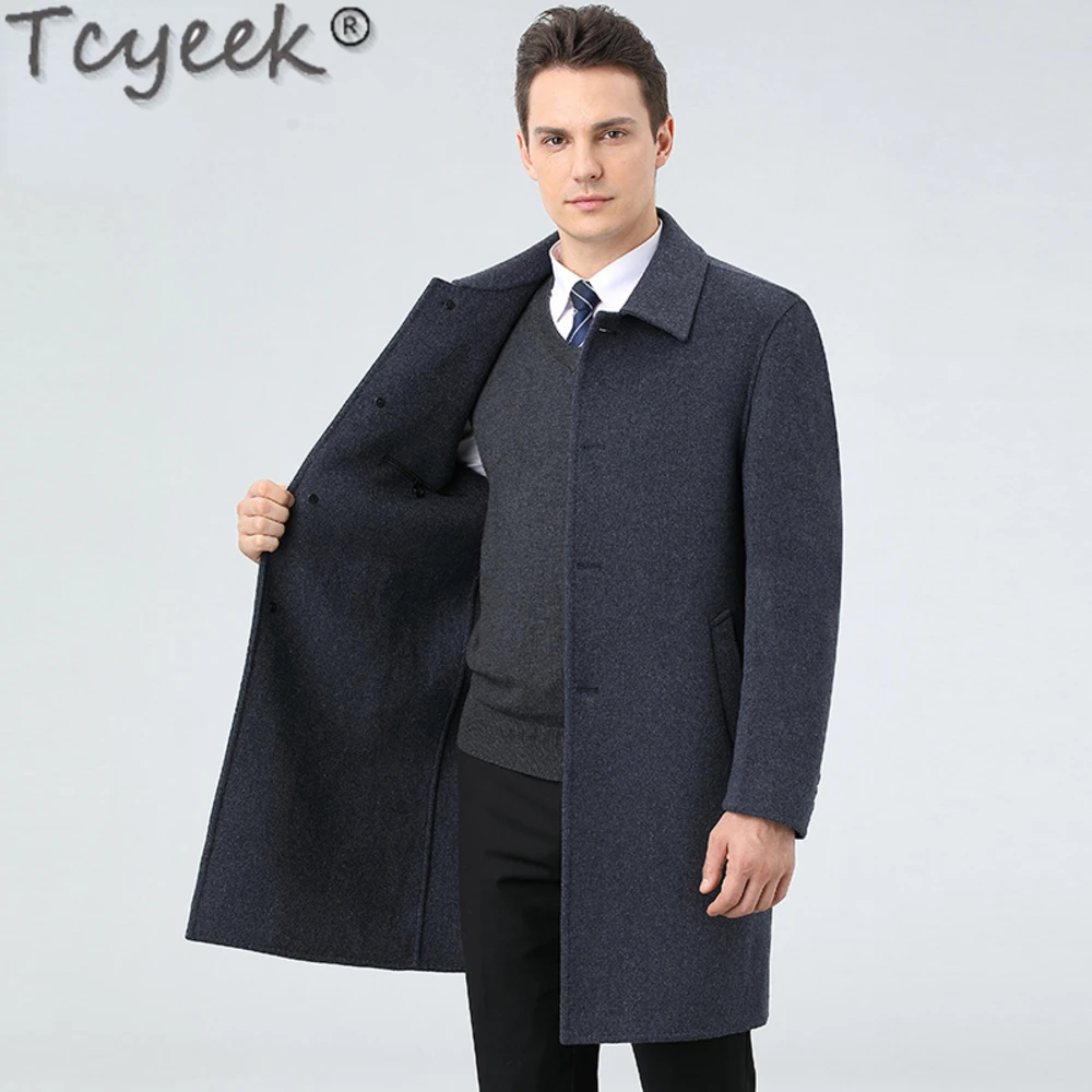 

85% Tcyeek Cashmere for Men Clothing Mid-long Woolen Mens Jackets Fall Winter Warm Wool Coat Man Double-faced Homme LM