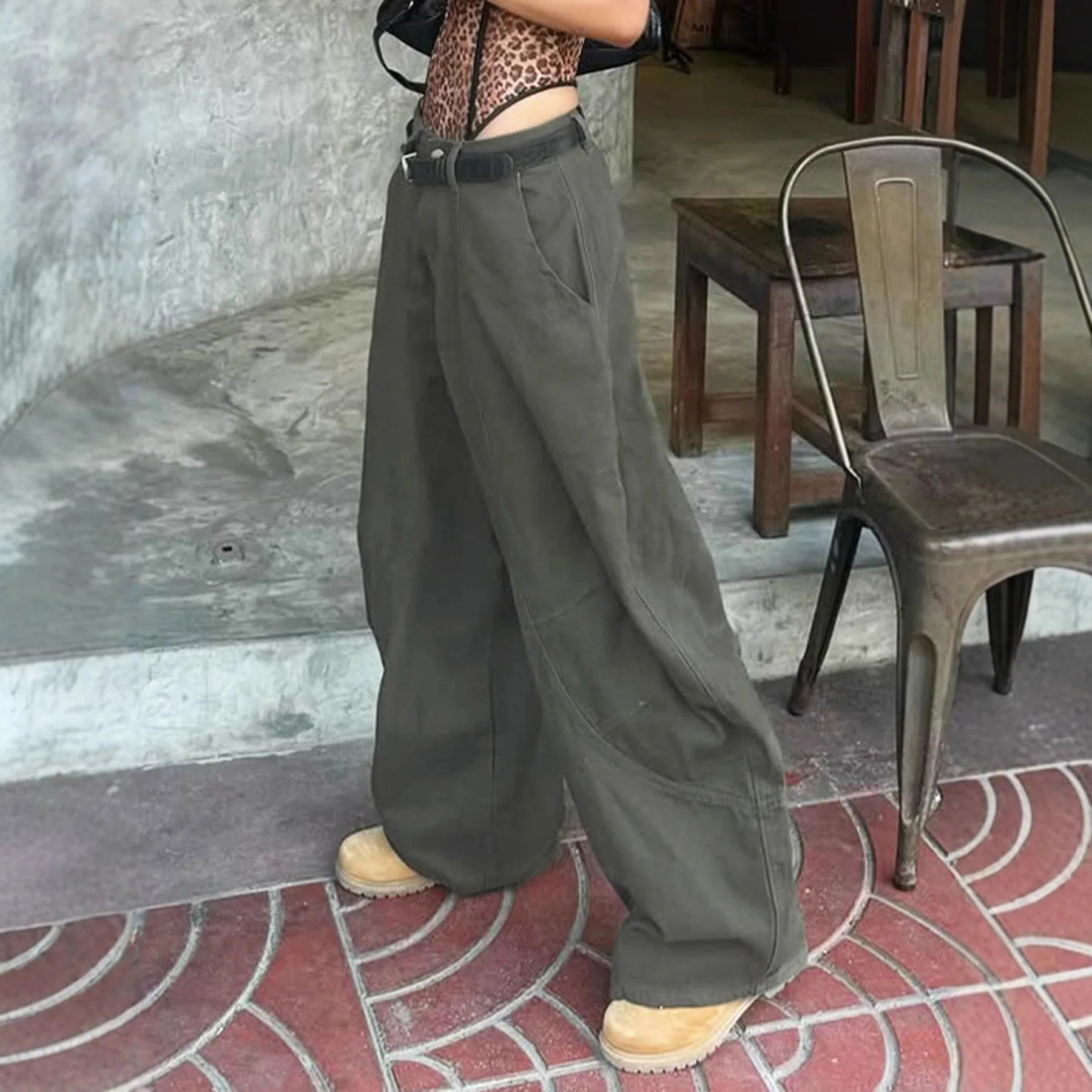 Zeyla Pantaloni cargo streetwear, jeans larghi da donna a vita alta con drappeggio dimagrante, pantaloni casual da strega alla moda Y2K Essential