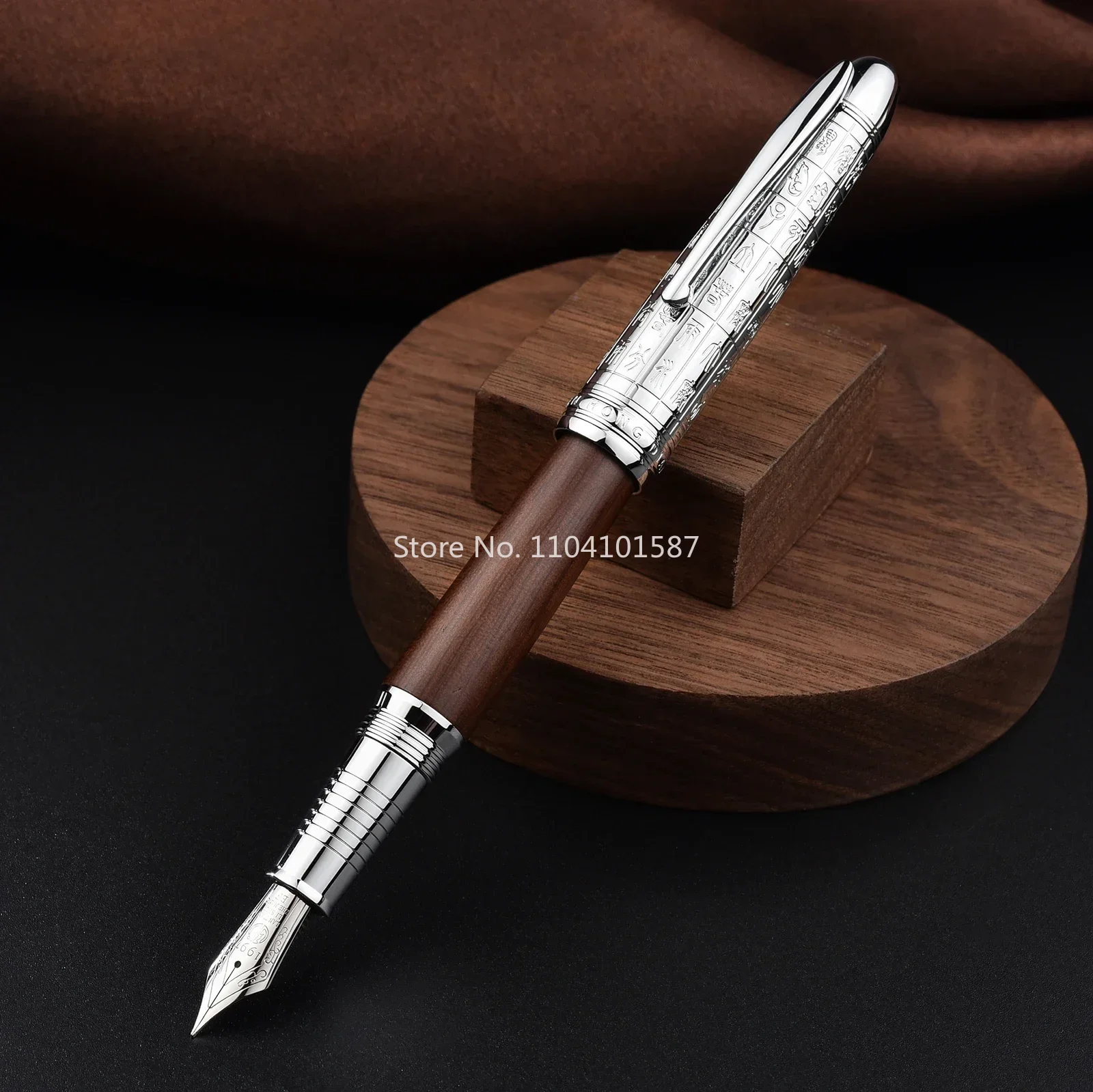 Retro Hongdian 6016 Natural Wood Fountain Pen Beautiful Oracle Cap EF/F Nib Brown Wooden Office Business Writing Ink Gift Pen