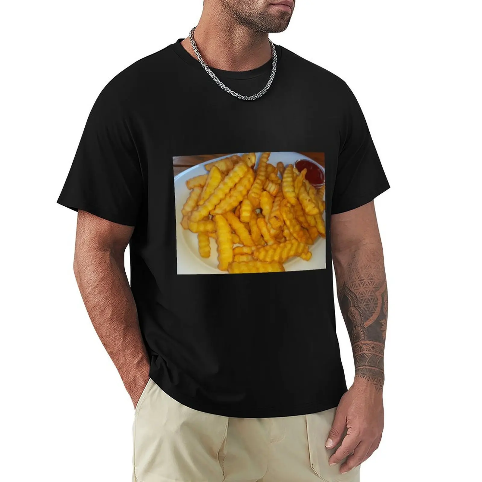 French fries, fast food, eat T-Shirt summer tops Aesthetic clothing tees anime clothes plain black t shirts men