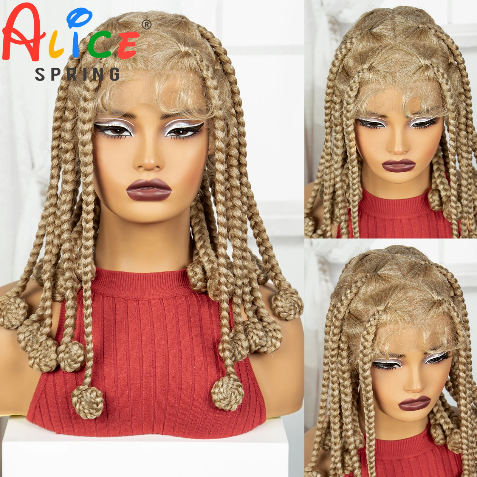 Blonde 12 Inch Synthetic Braided Wigs Transparent Full Lace Hair Wigs Bantu Knotless Box Braids with Baby Hair for Black Women