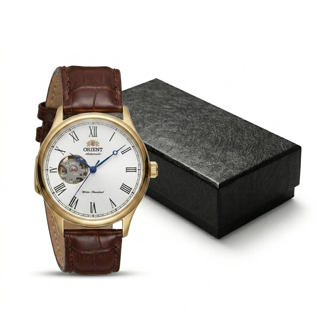 Orient Men Open Heart Skeleton Automatic Mechanical Watch Roman Numerals Leather Strap Business Wristwatch image 3