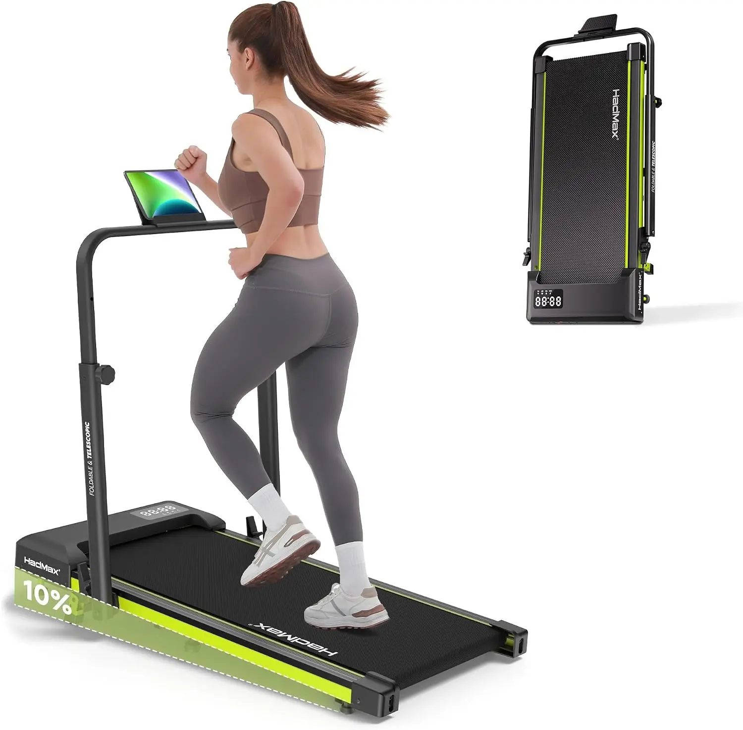 Walking Pad Treadmill Featuring Height-Adjustable Handle Bar and Incline