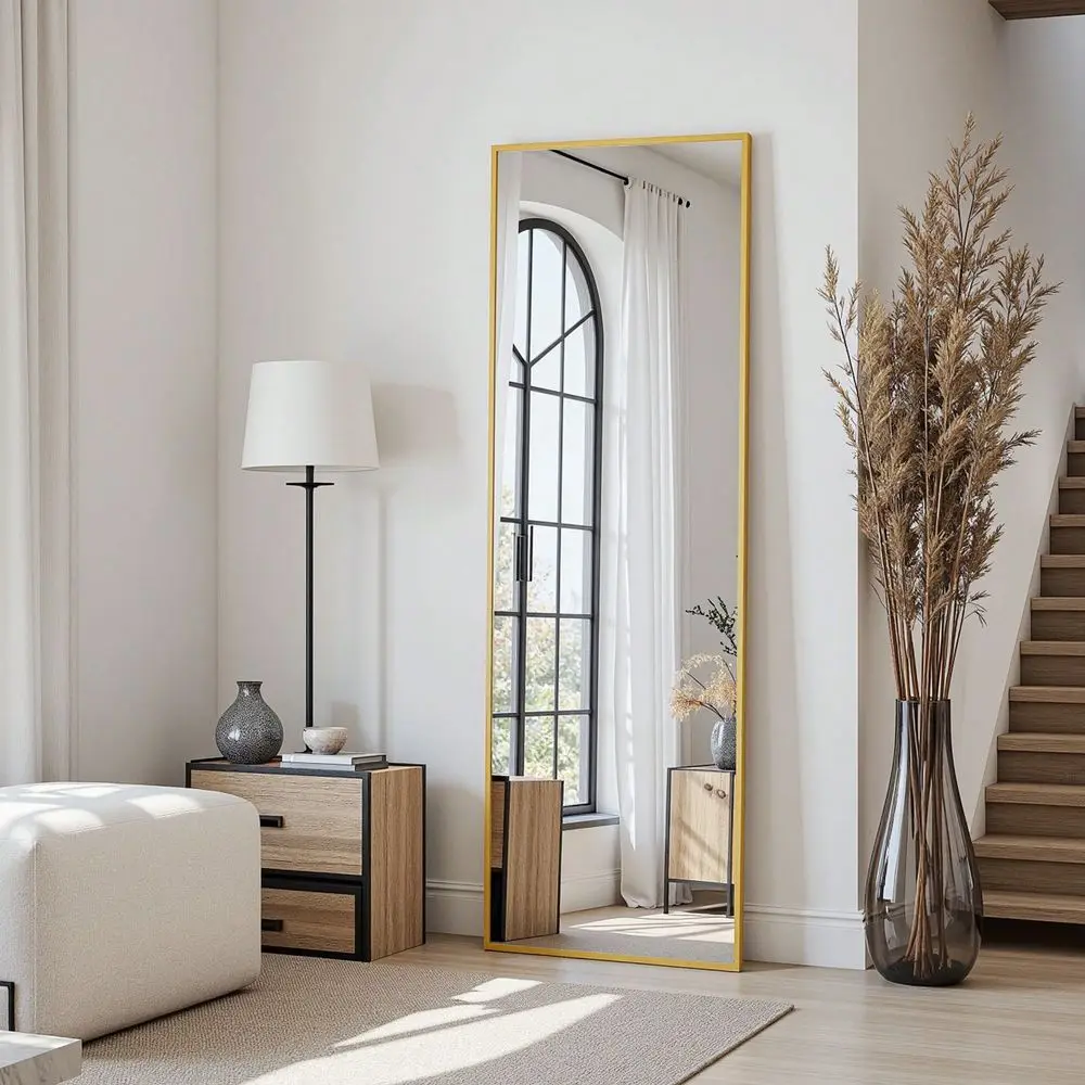 

Full Length Mirror, 59 X16 Floor Mirror, Floor Standing Freestanding Full Body Mirror With Stand For Bedroom, Hanging Mounted F