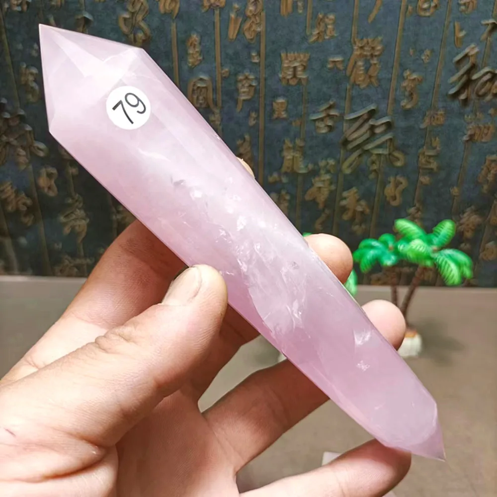 Natural Energy Pink Crystal Quartz Vogue Style Wand Point, Reiki Home Decor, Purifying the Air for spiritual Healing, 24-side